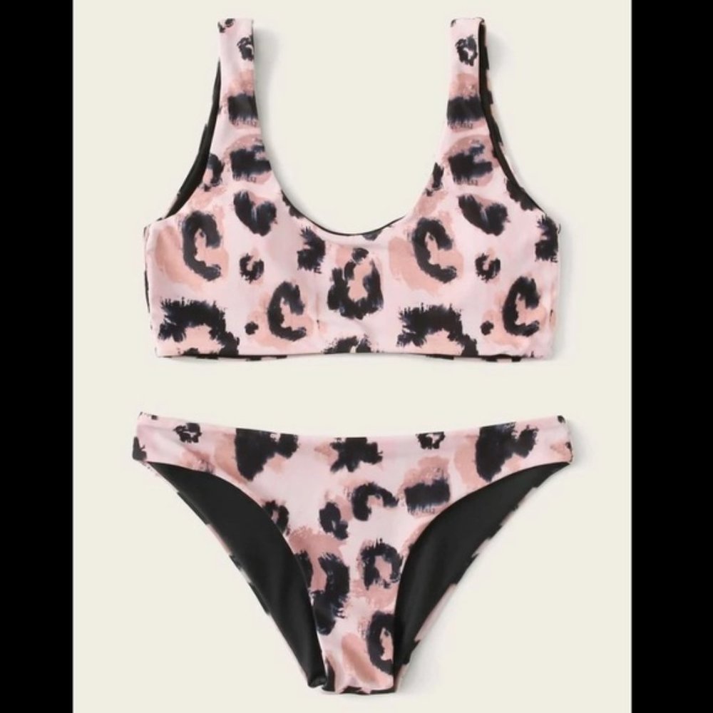Leopard cheetah pink bikini swimsuit spots